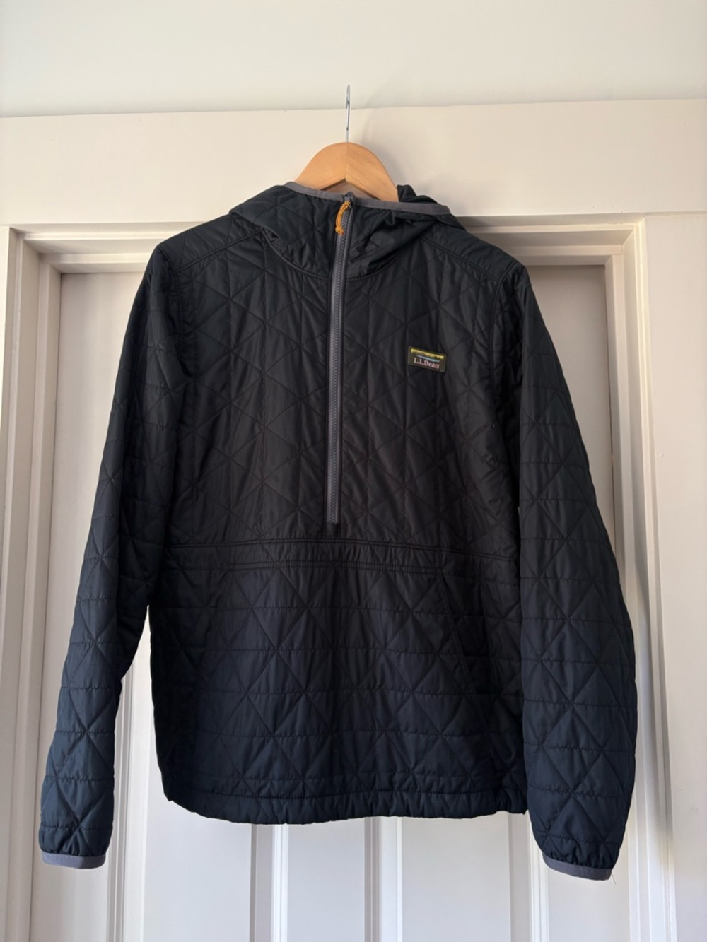 LL Bean Black Quilted Half-Zip Hooded Anorak